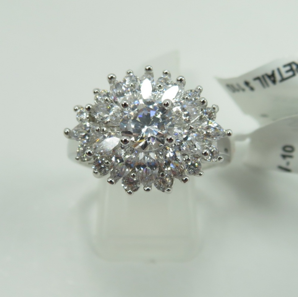 925 Silver Sunburst CZ Diamond Ring